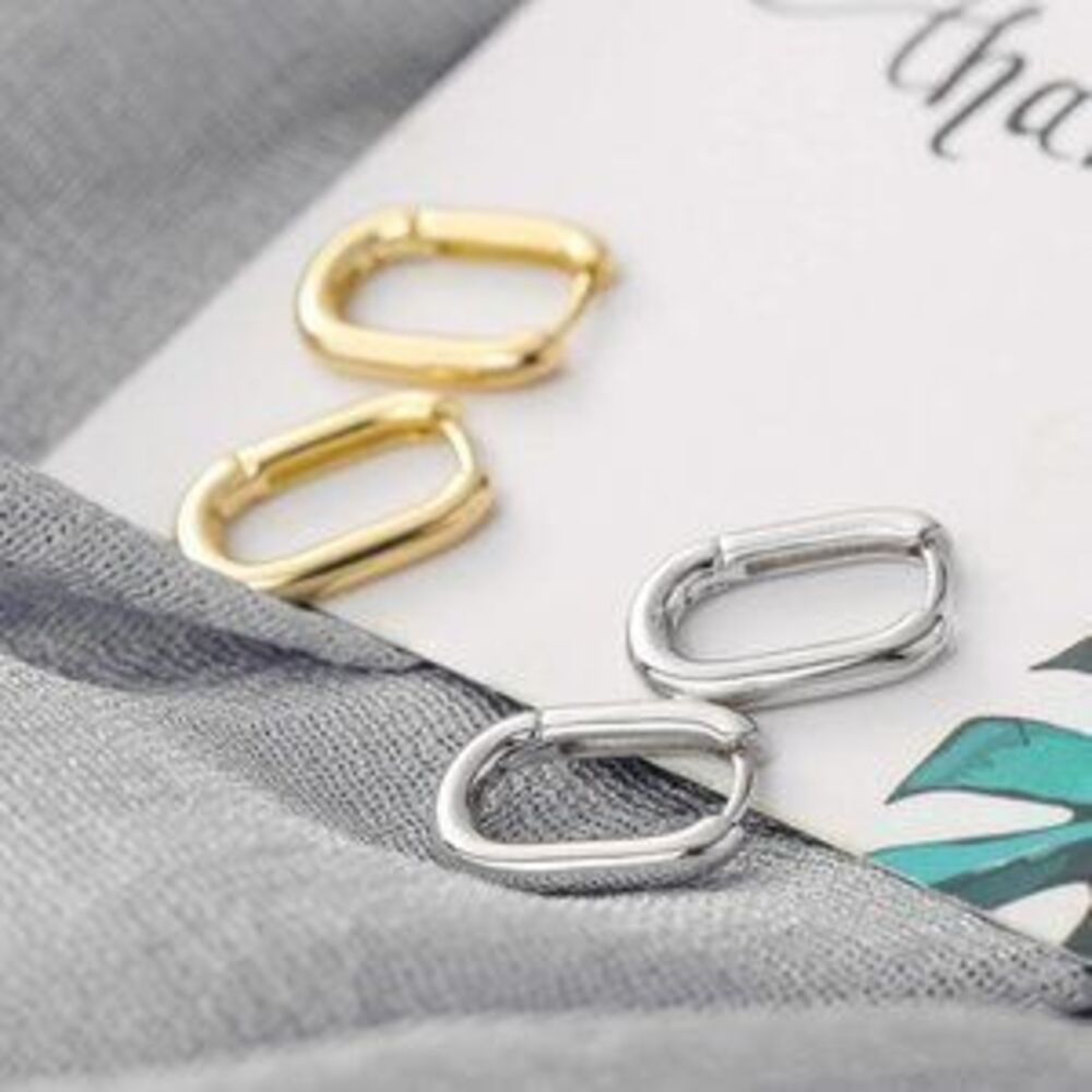 NEW Gold/Sterling Silver Oval Huggie Hoop Earrings